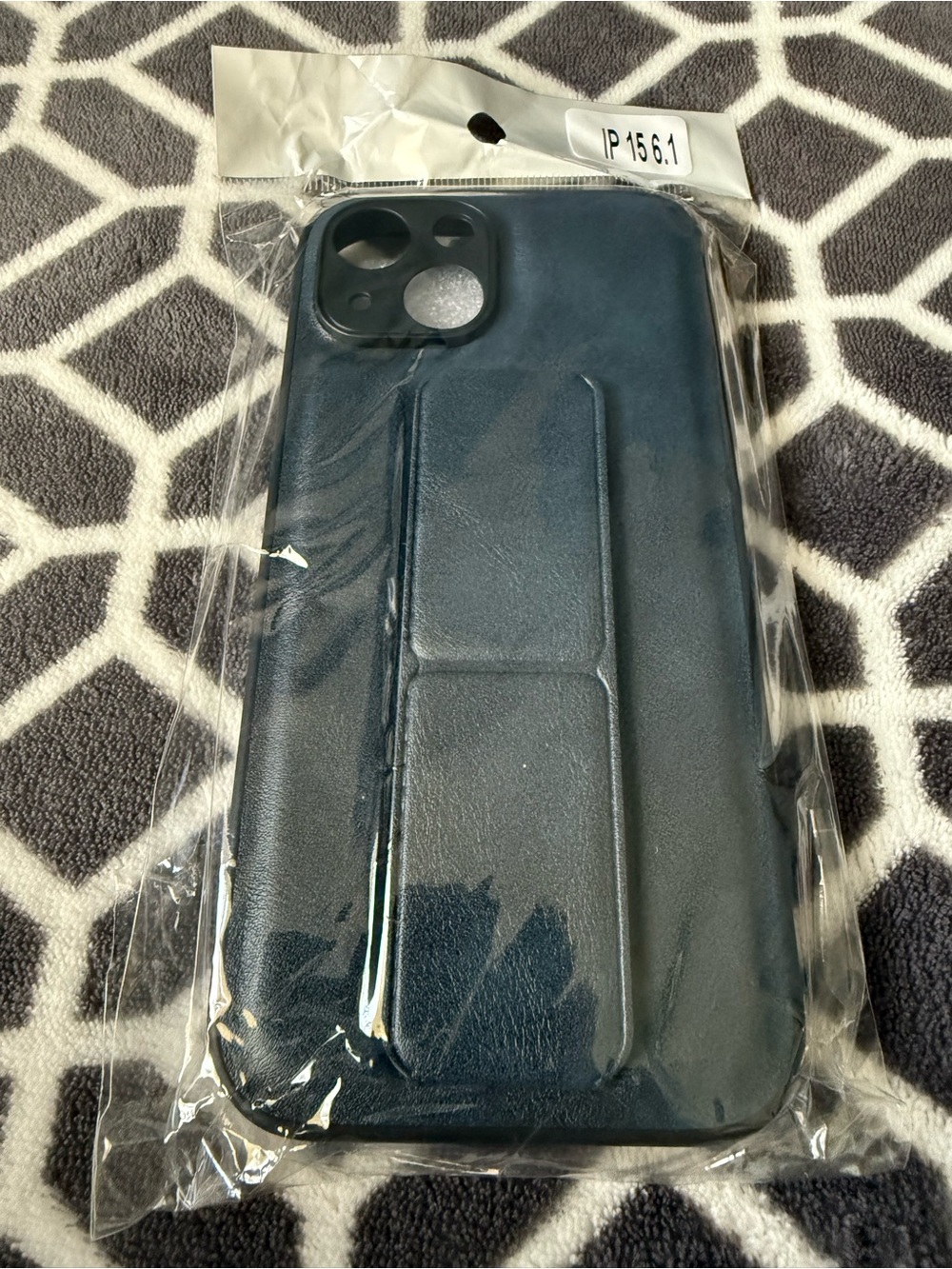Universal Leather-Style Navy Phone Case with Kickstand for iPhone 15